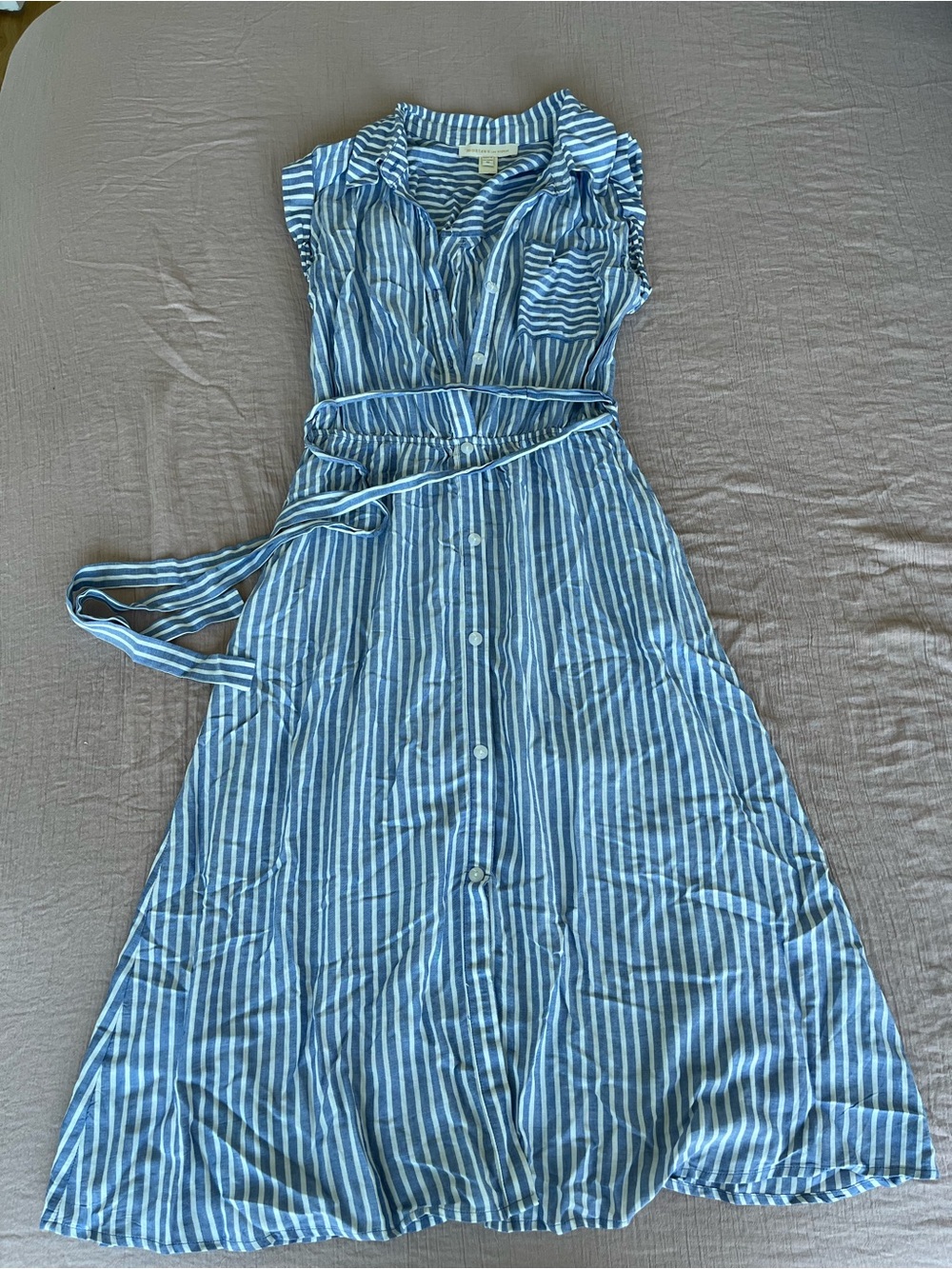 Like new Blue Stripe Button-Front Shirt Dress with Tie Waist size medium